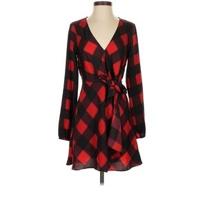 Express XS Red & Black Plaid Wrap Dress | Long Sleeve | Excellent Condition